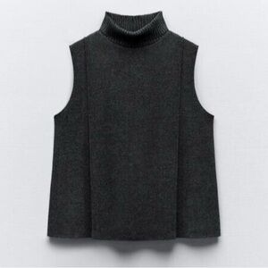 Zara Gray Sleeveless Knit Turtleneck Sweater. NWT